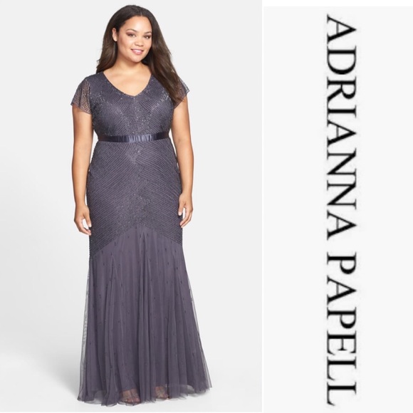 Adrianna Papell Dresses & Skirts - Adrianna Papell charcoal beaded cap sleeve dress